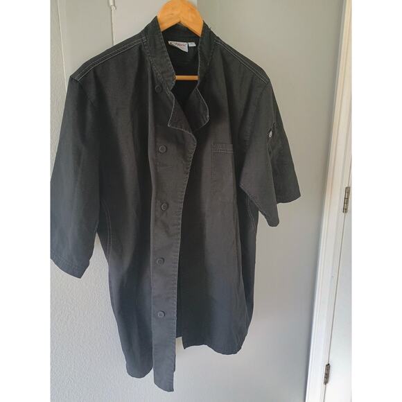 Chef works black short-sleeve chef jacket with white stitching and buttons large - Picture 3 of 15